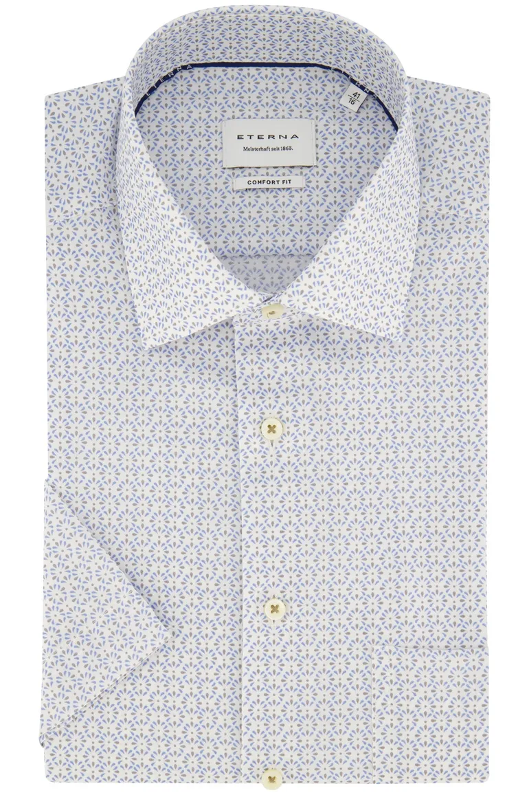 Eterna overhemd korte mouw comfort fit wit geprint