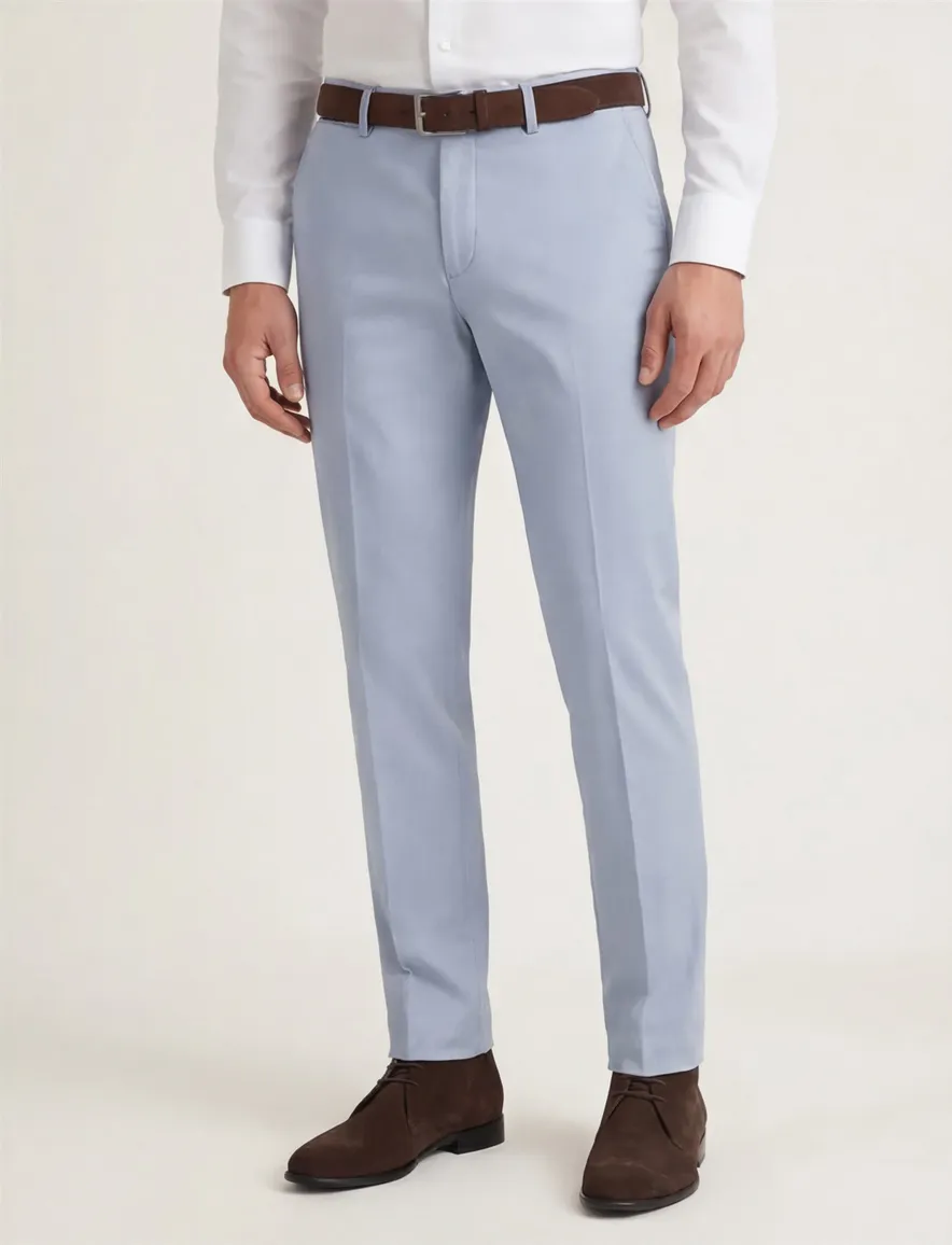 Hiltl katoenen broek lichtblauw effen zonder omslag