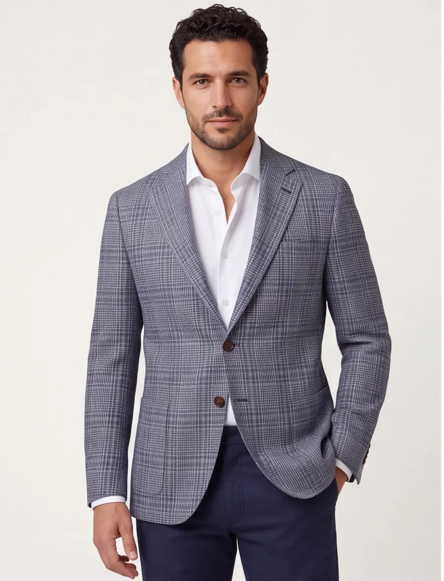 Corneliani colbert blauw geruit zijde