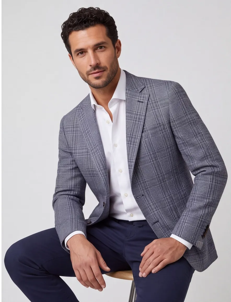 Blauw geruit Corneliani colbert normale fit zijde borstzak