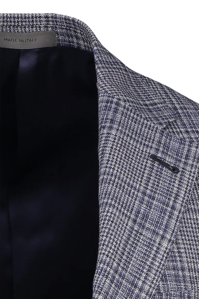 Blauw geruit Corneliani colbert normale fit zijde borstzak