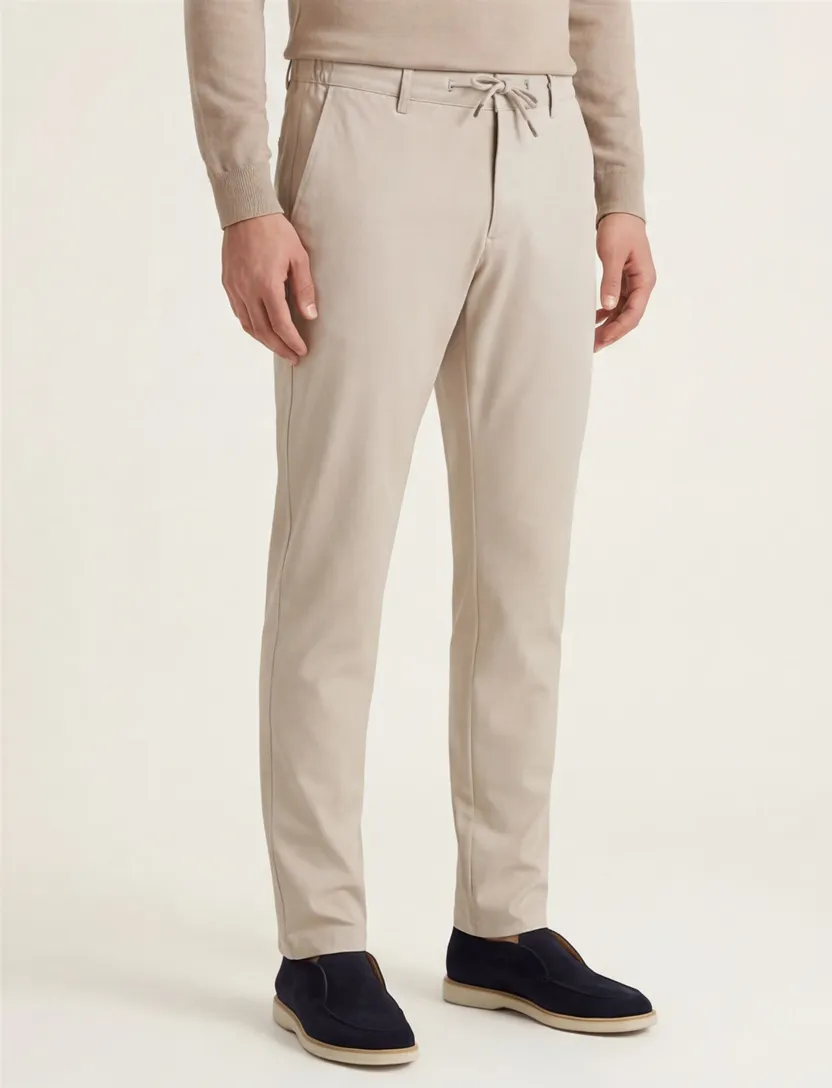 North84 Pantalon chino effen beige stretch normale fit