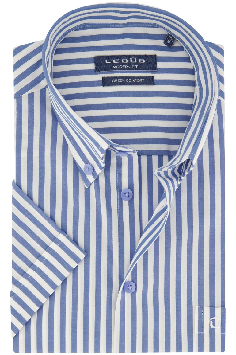 Ledub overhemd korte mouw normale fit gestreept blauw