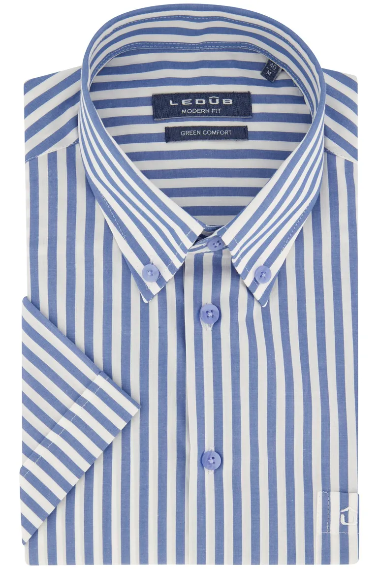 Ledub overhemd korte mouw normale fit gestreept blauw
