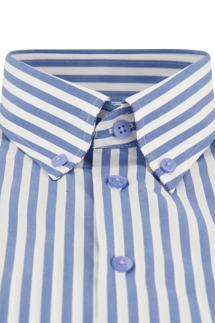 Ledub overhemd blauw gestreept korte mouw normale fit