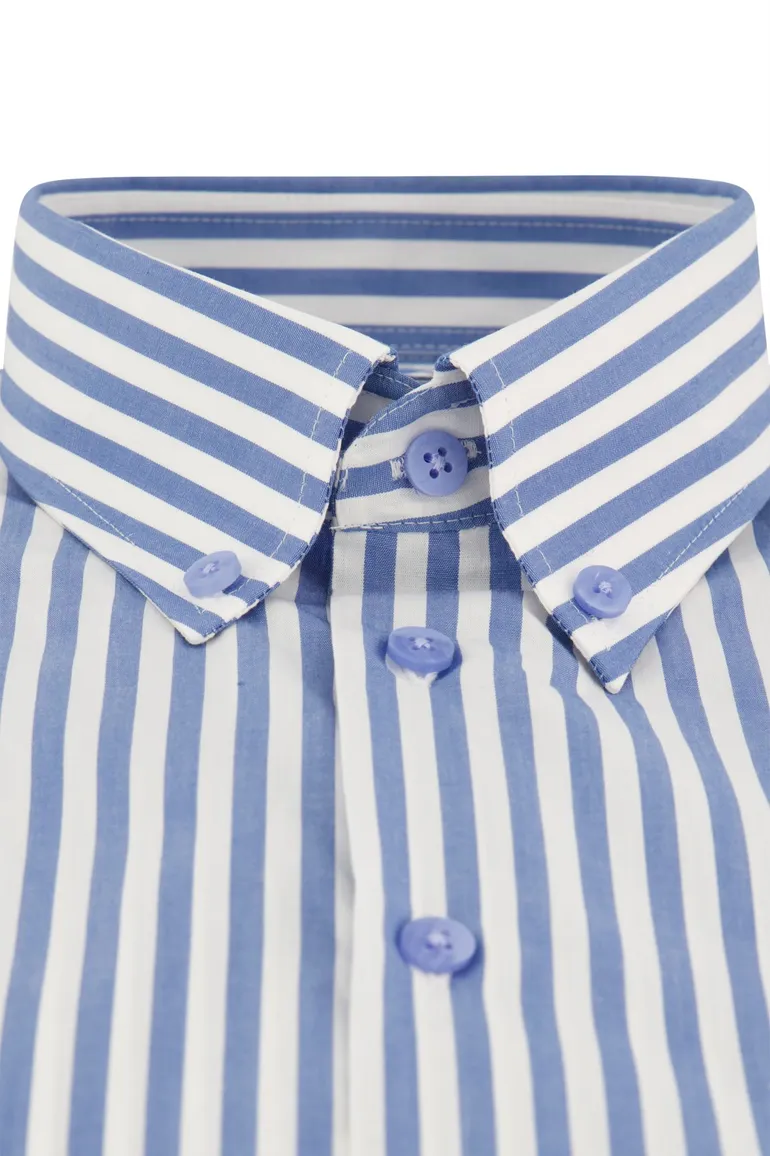 Ledub overhemd korte mouw normale fit gestreept blauw