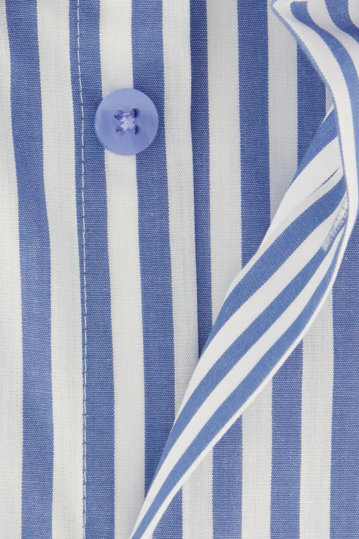Ledub overhemd blauw gestreept korte mouw normale fit