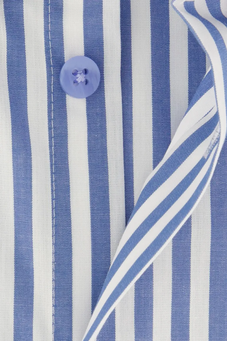 Ledub overhemd korte mouw normale fit gestreept blauw