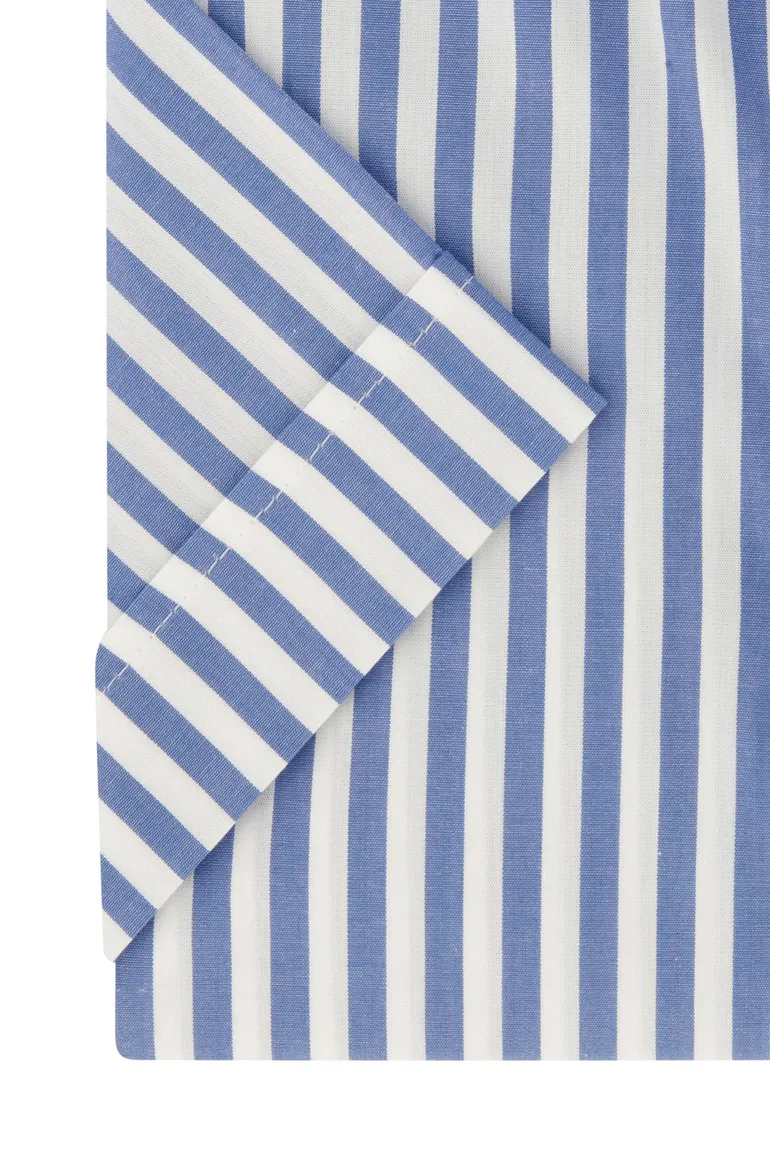 Ledub overhemd korte mouw normale fit gestreept blauw