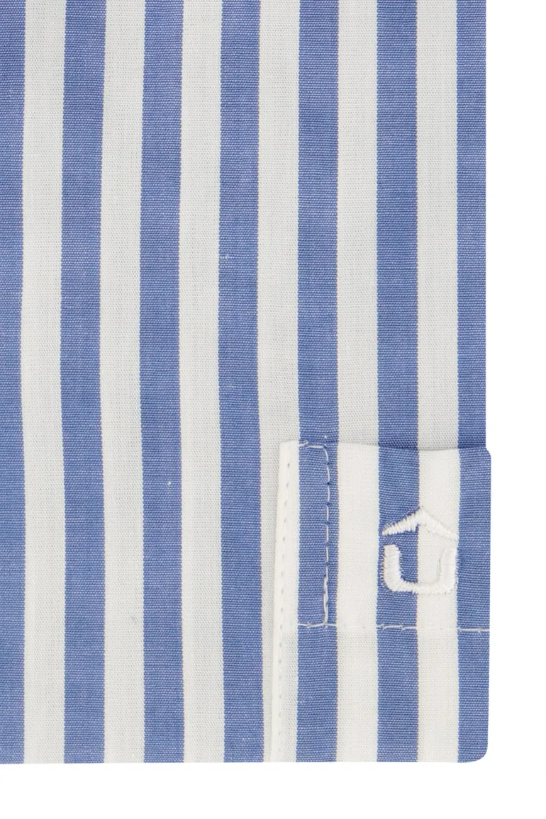 Ledub overhemd korte mouw normale fit gestreept blauw
