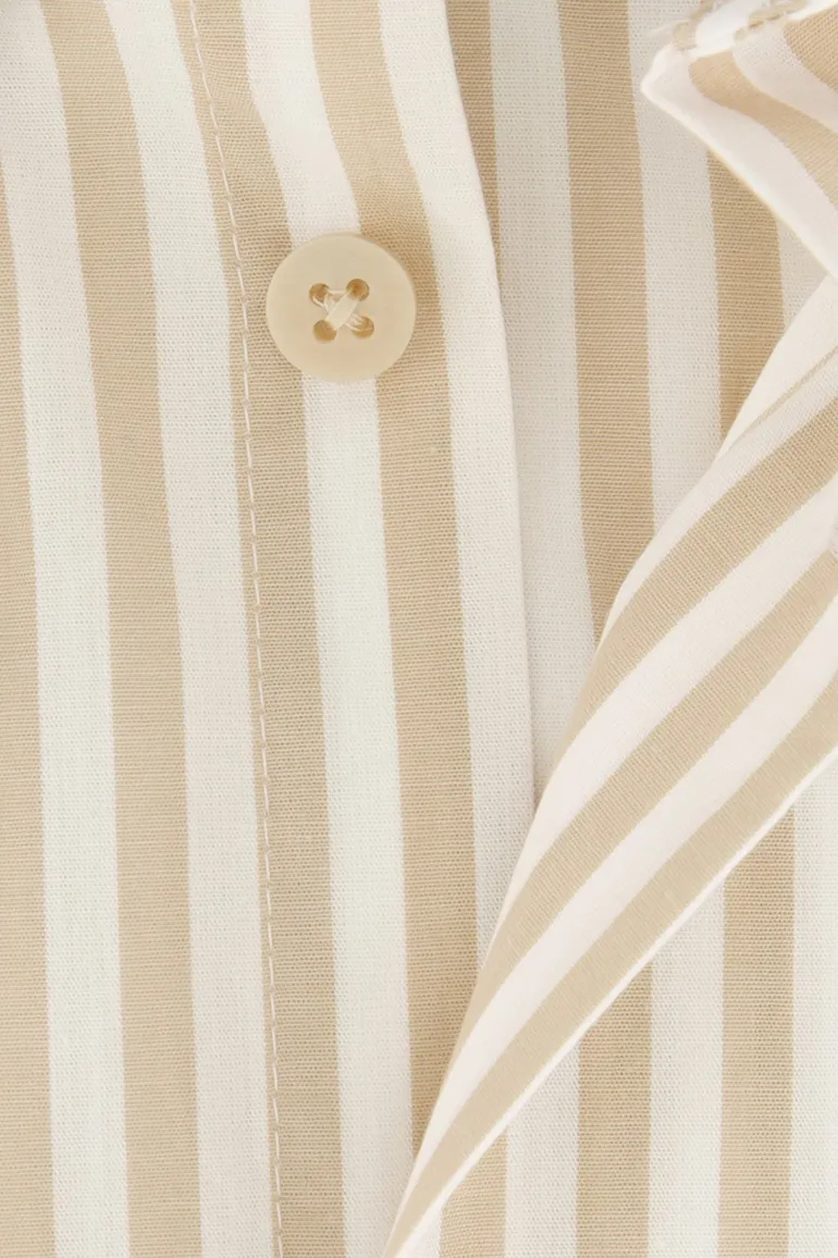 Ledub overhemd korte mouw beige gestreept