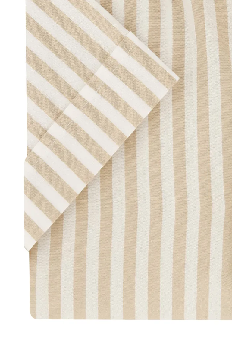 Ledub overhemd korte mouw beige gestreept