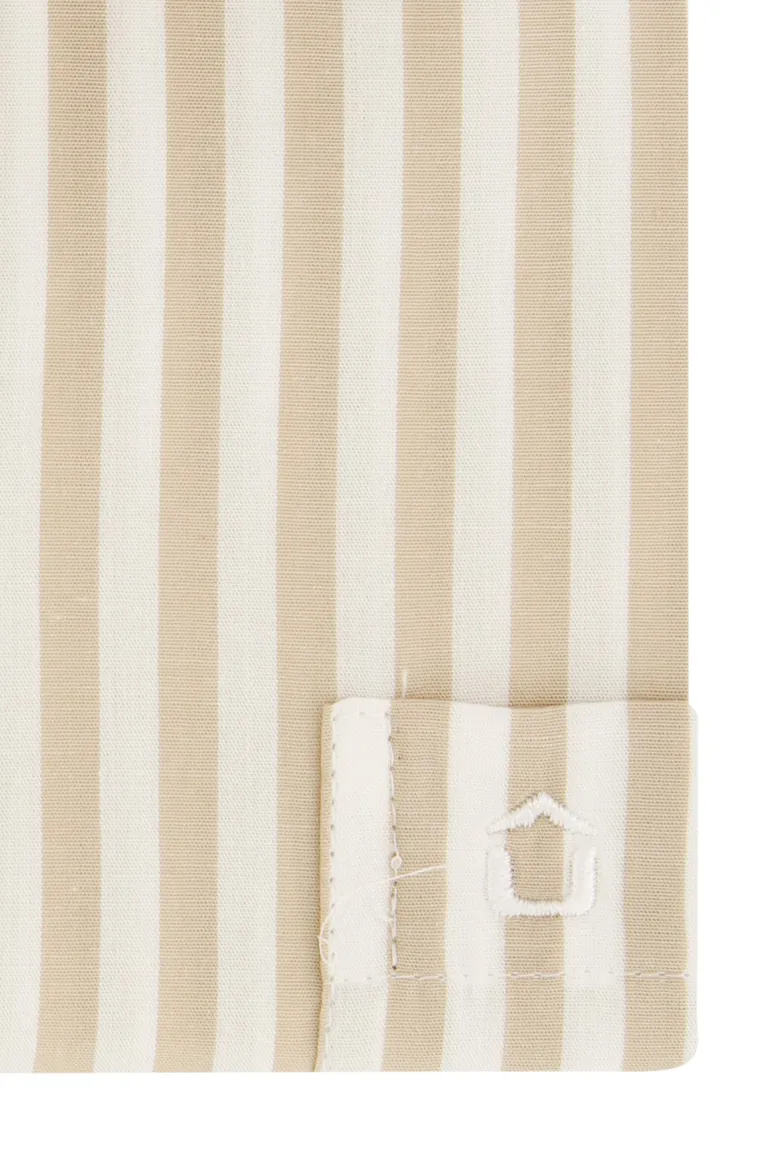Ledub overhemd korte mouw beige gestreept