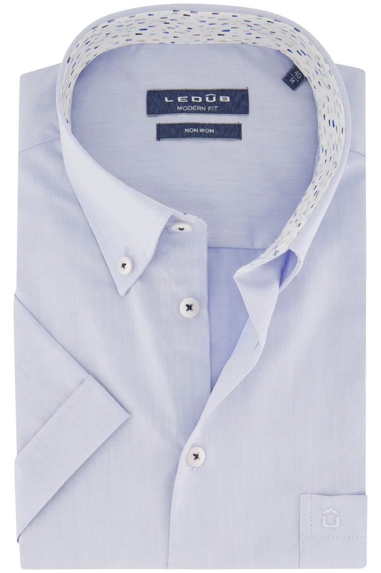 Ledub overhemd blauw korte mouw strijkvrij