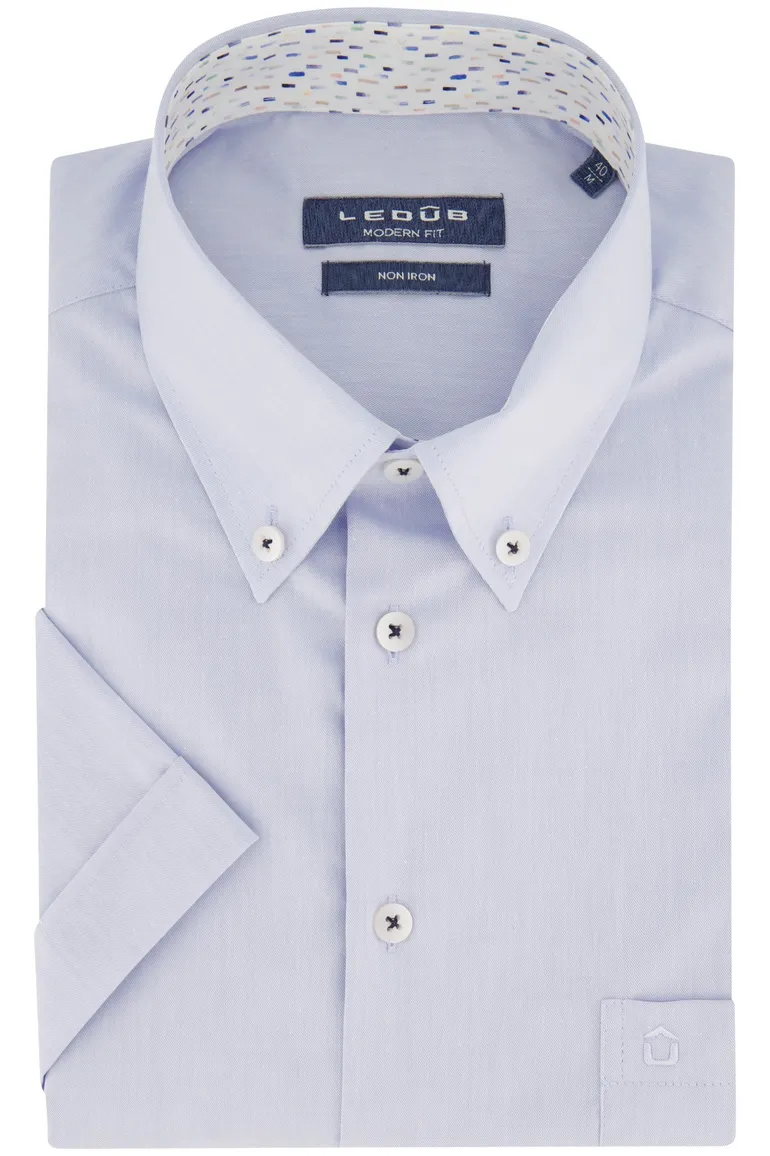 Ledub overhemd blauw korte mouw strijkvrij