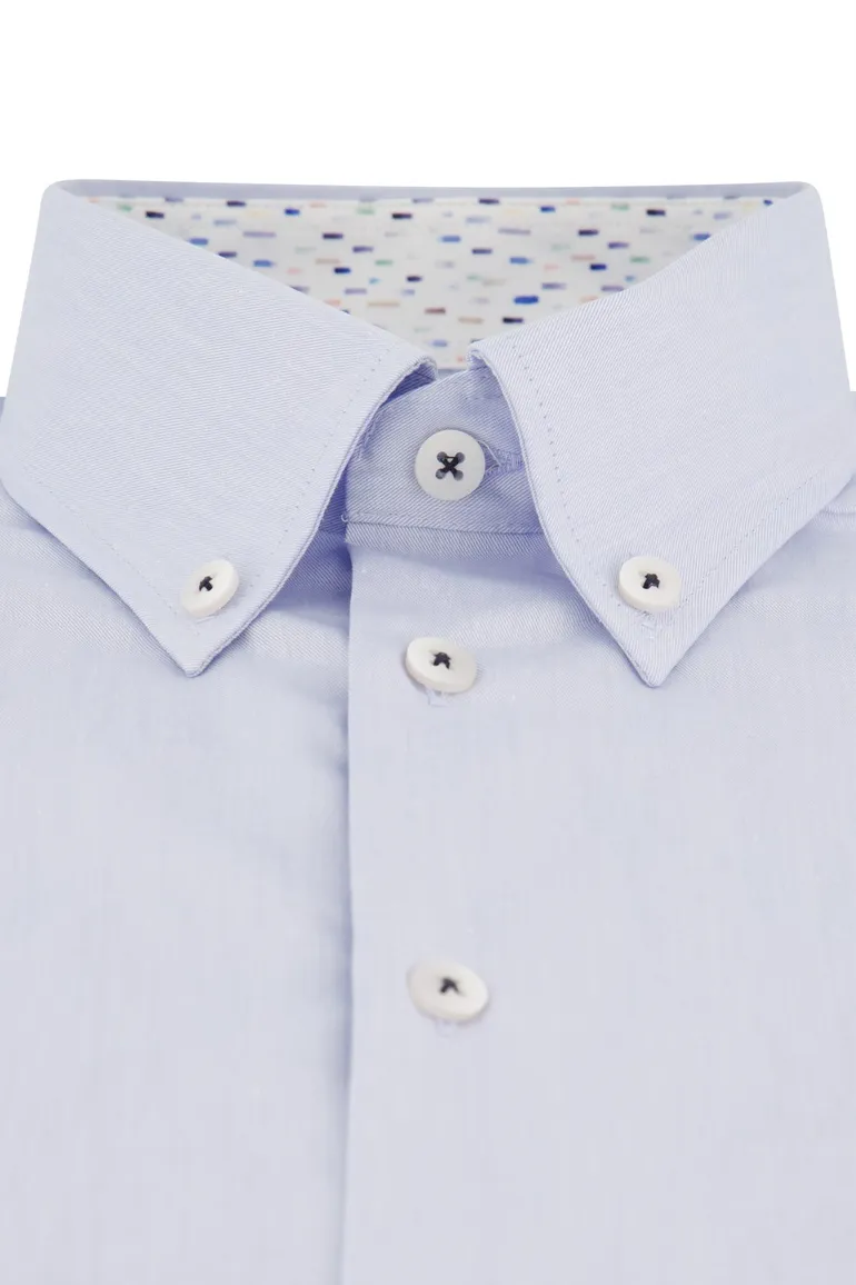 Ledub overhemd blauw korte mouw strijkvrij