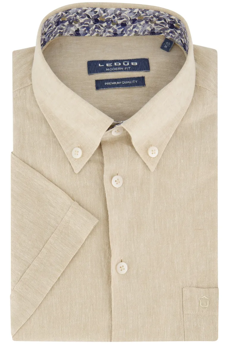 Ledub overhemd korte mouw beige linnen
