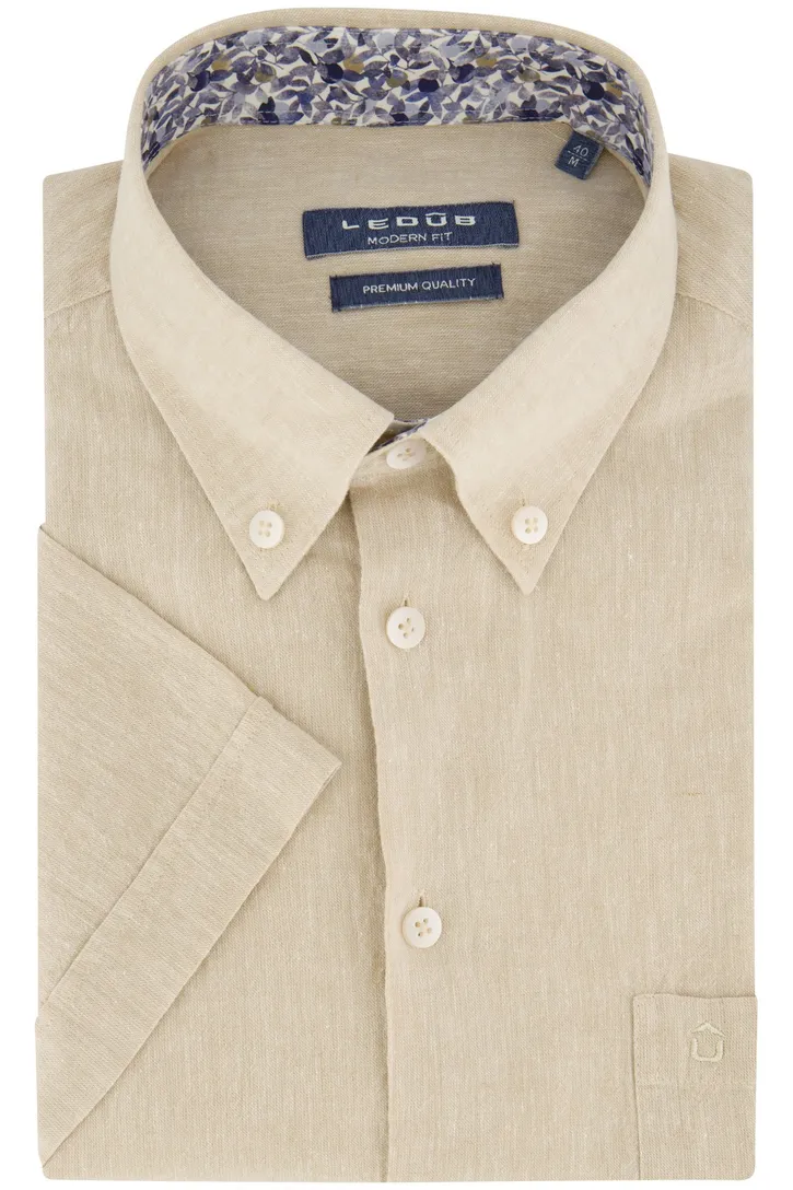Ledub overhemd korte mouw beige normale fit
