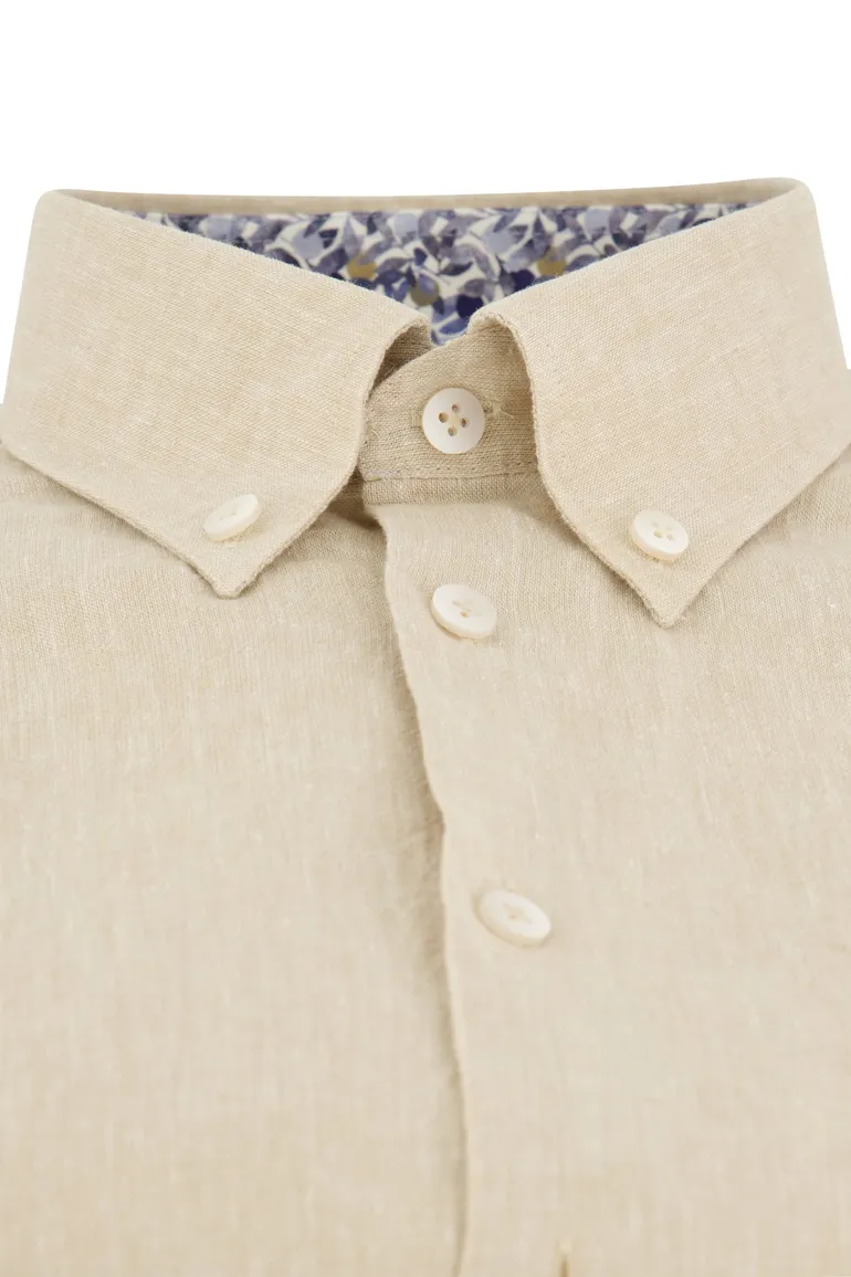 Ledub overhemd korte mouw beige linnen