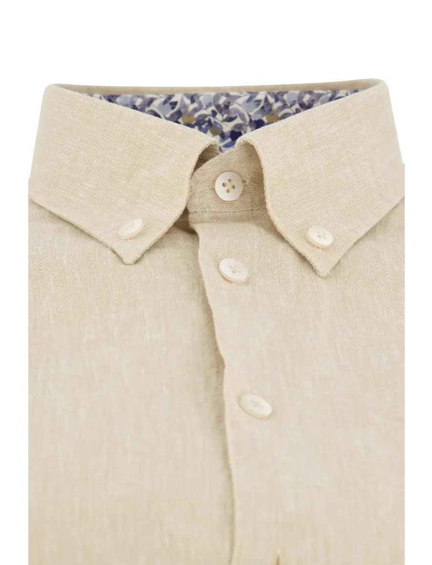 Ledub overhemd korte mouw beige linnen