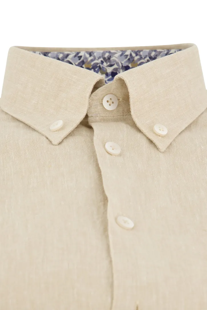 Ledub overhemd korte mouw beige normale fit