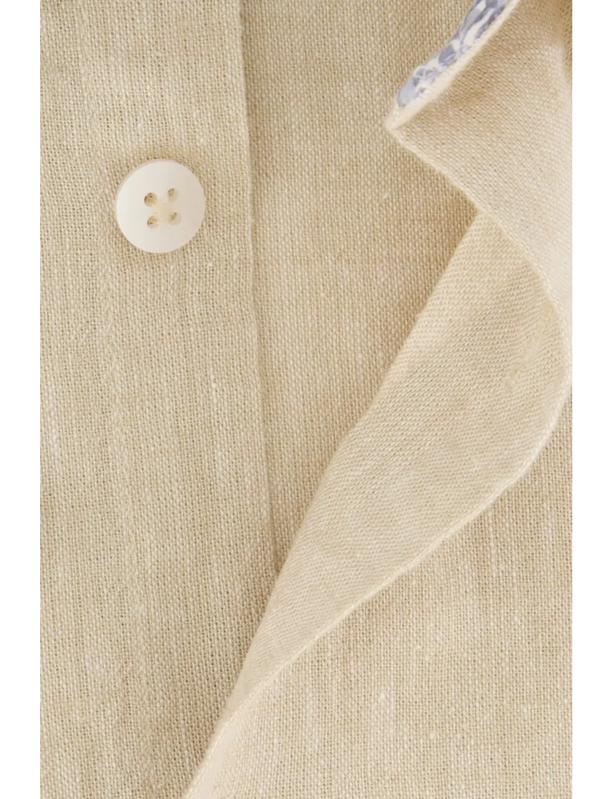 Ledub overhemd korte mouw beige linnen