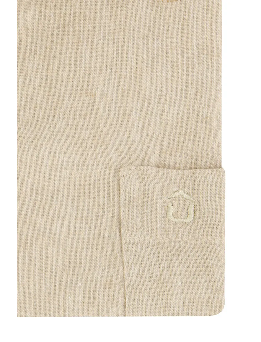 Ledub overhemd korte mouw beige linnen