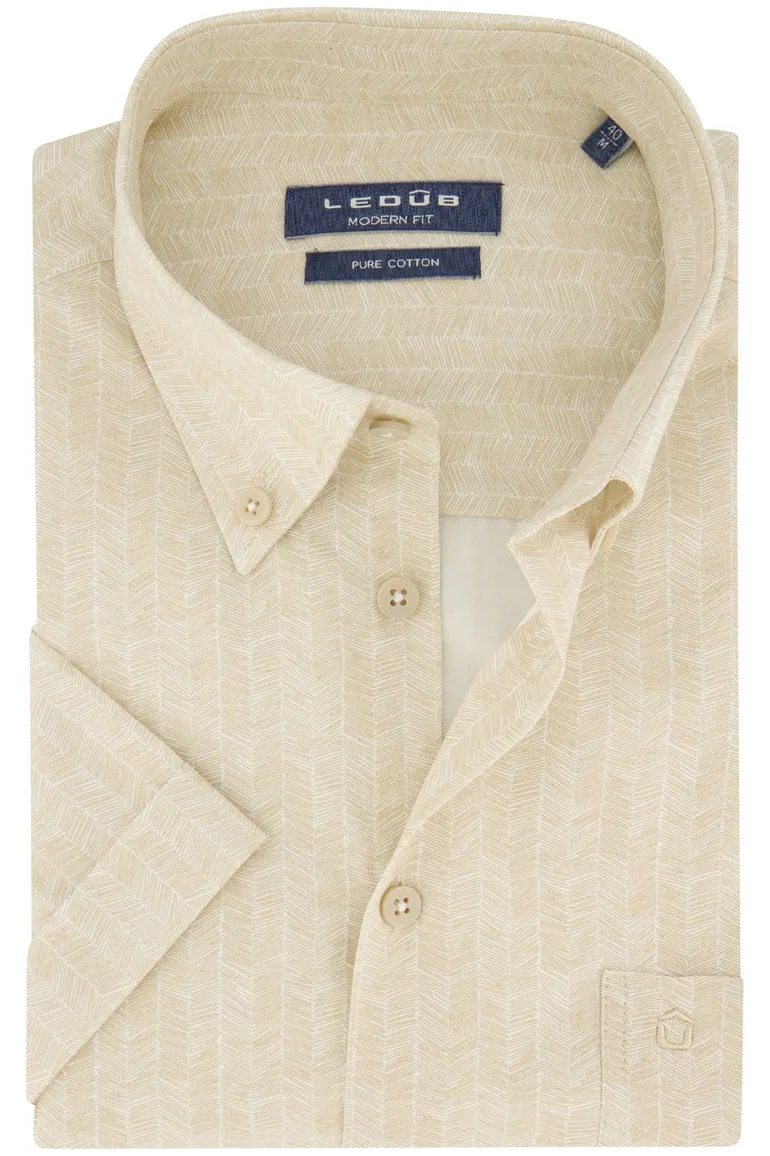 Ledub korte mouw overhemd beige geprint