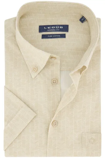 Ledub Ledub overhemd korte mouw beige normale fit