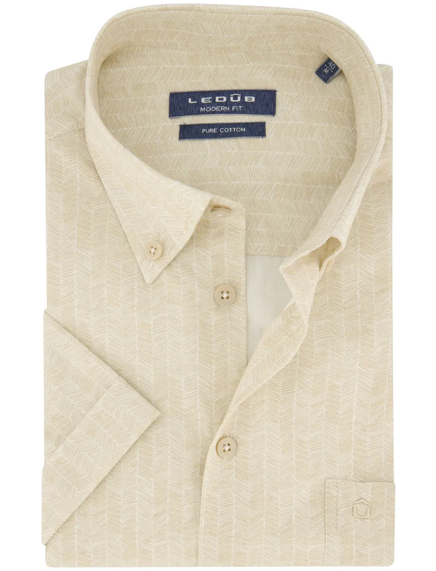 Ledub overhemd korte mouw normale fit beige