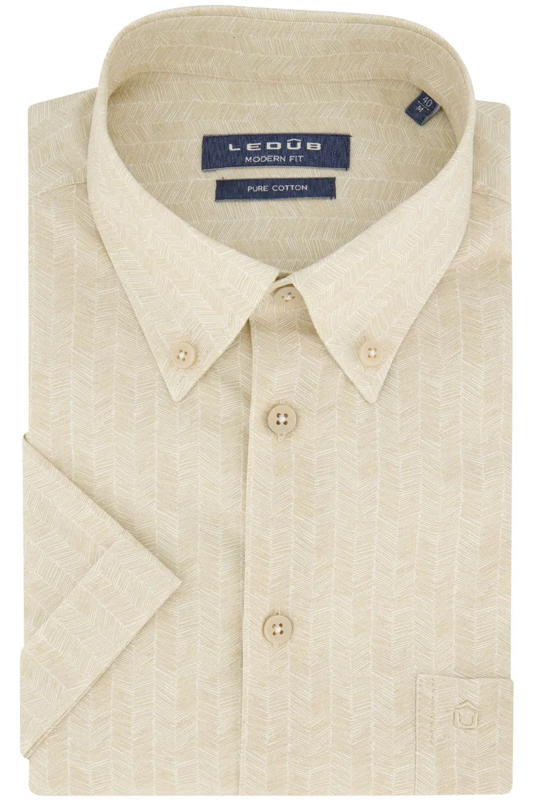 Ledub korte mouw overhemd beige geprint