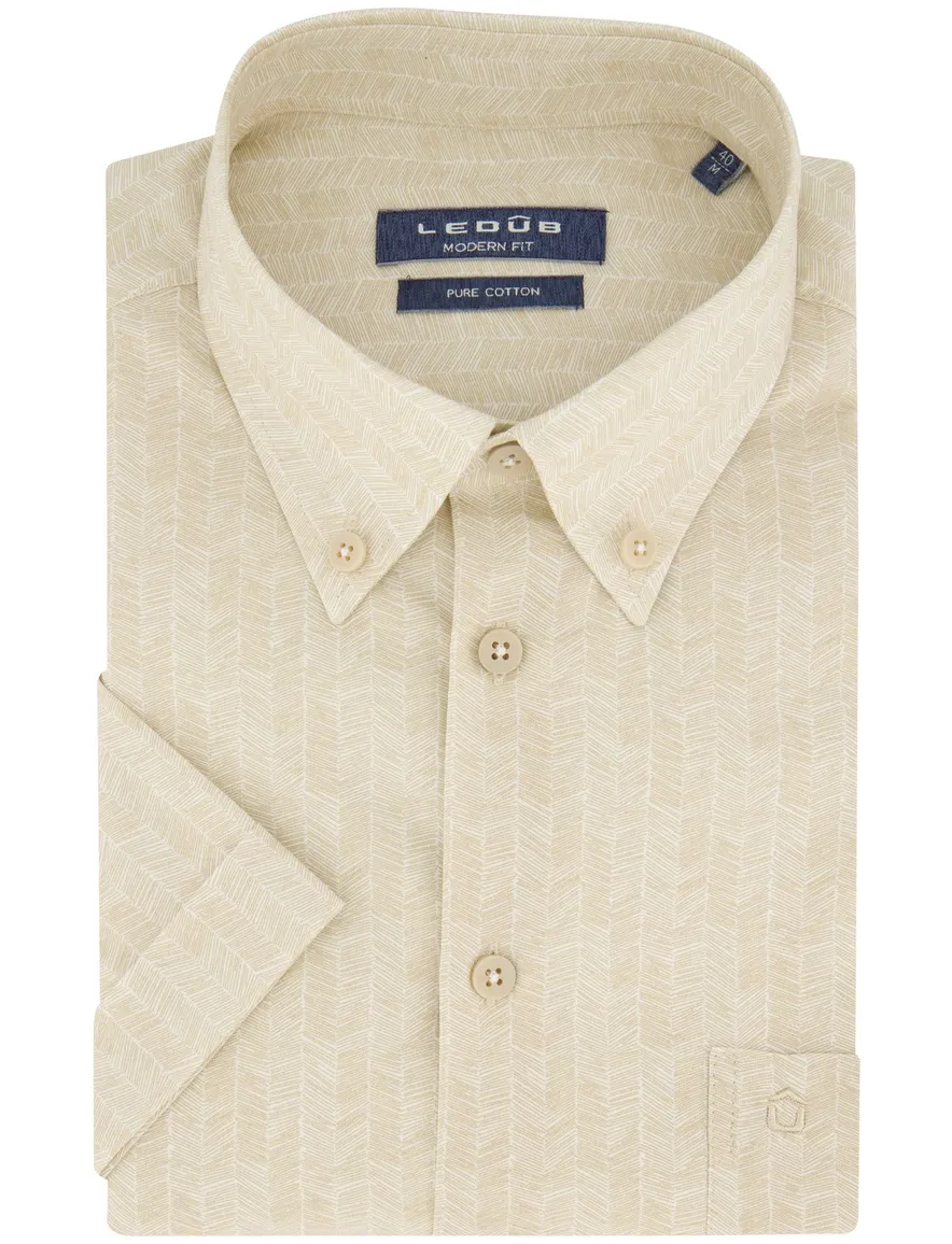 Ledub overhemd korte mouw normale fit beige
