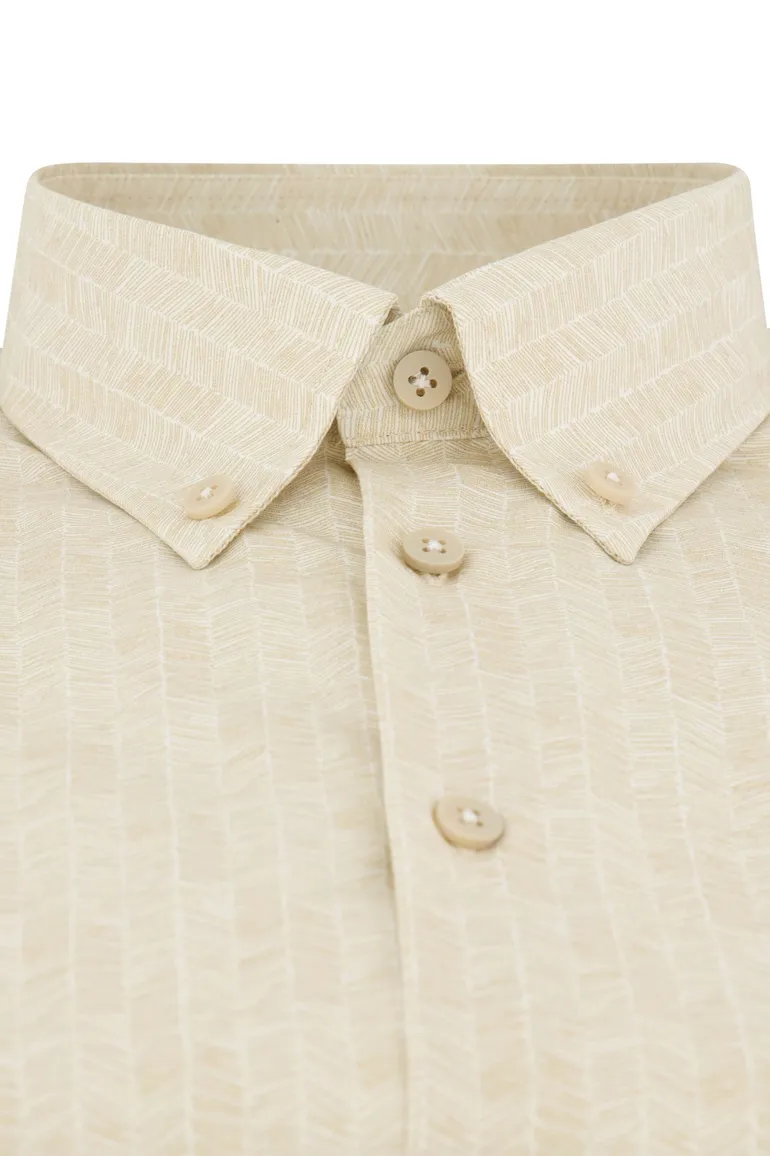 Ledub korte mouw overhemd beige geprint