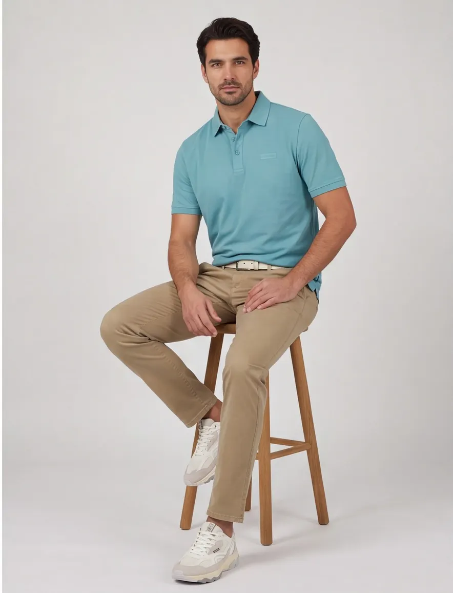 State of Art stretch poloshirt wijde fit turquoise