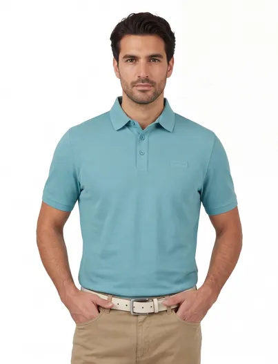 State of Art State of Art polo stretch wijde fit turquoise effen
