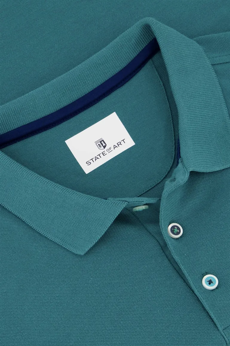 Poloshirt State of Art wijde fit turquoise effen