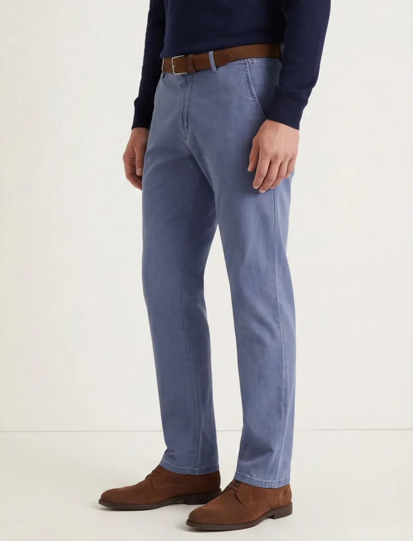 Katoenen broek Meyer Roma blauw gemêleerd