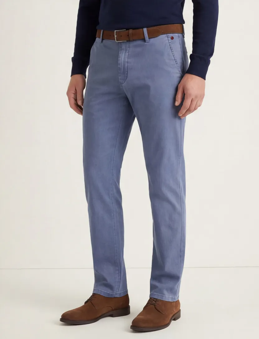 Katoenen broek Meyer Roma blauw gemêleerd