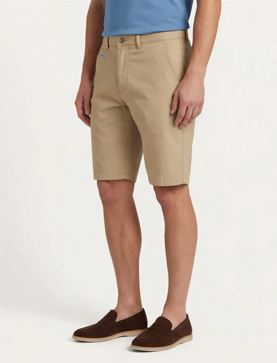 COM4 korte broek effen camel katoen normale fit