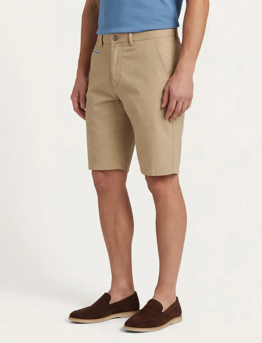 COM4 korte broek effen camel katoen normale fit