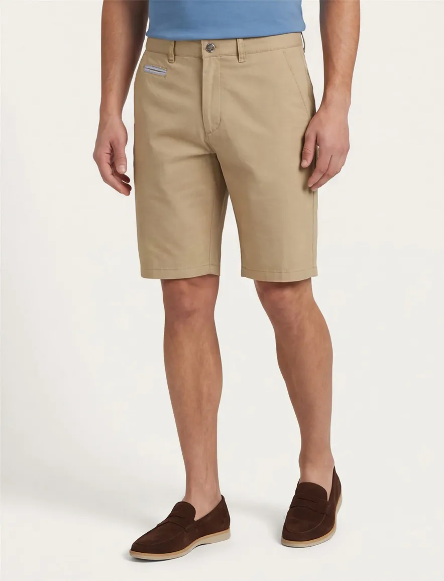 COM4 korte broek effen camel katoen normale fit