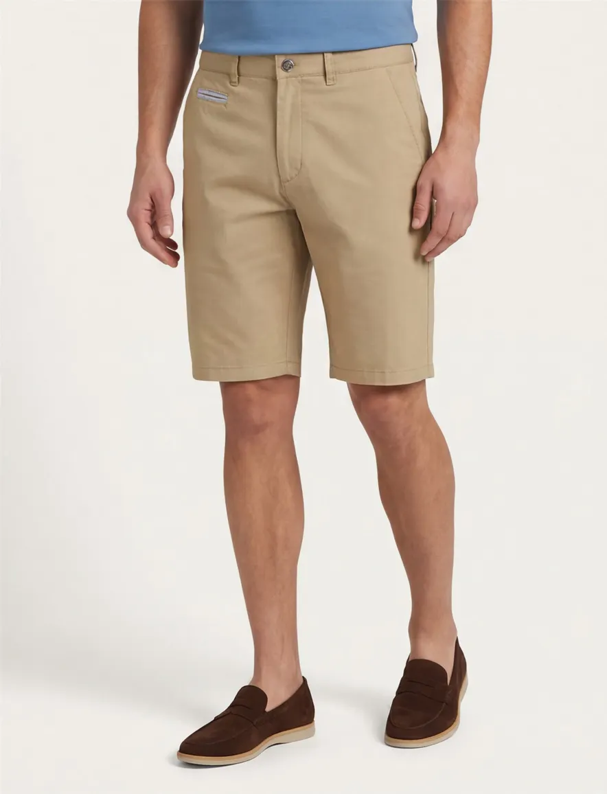 COM4 korte broek effen camel katoen normale fit