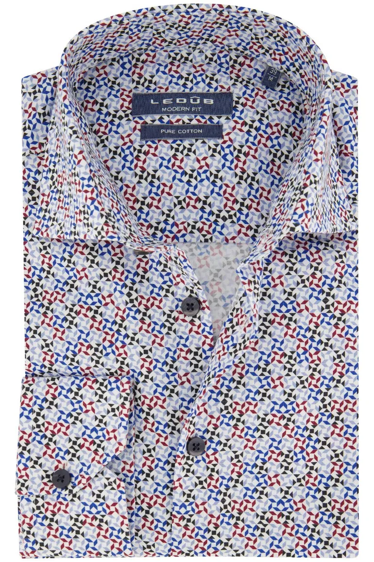 Ledub overhemd modern fit blauw geprint katoen