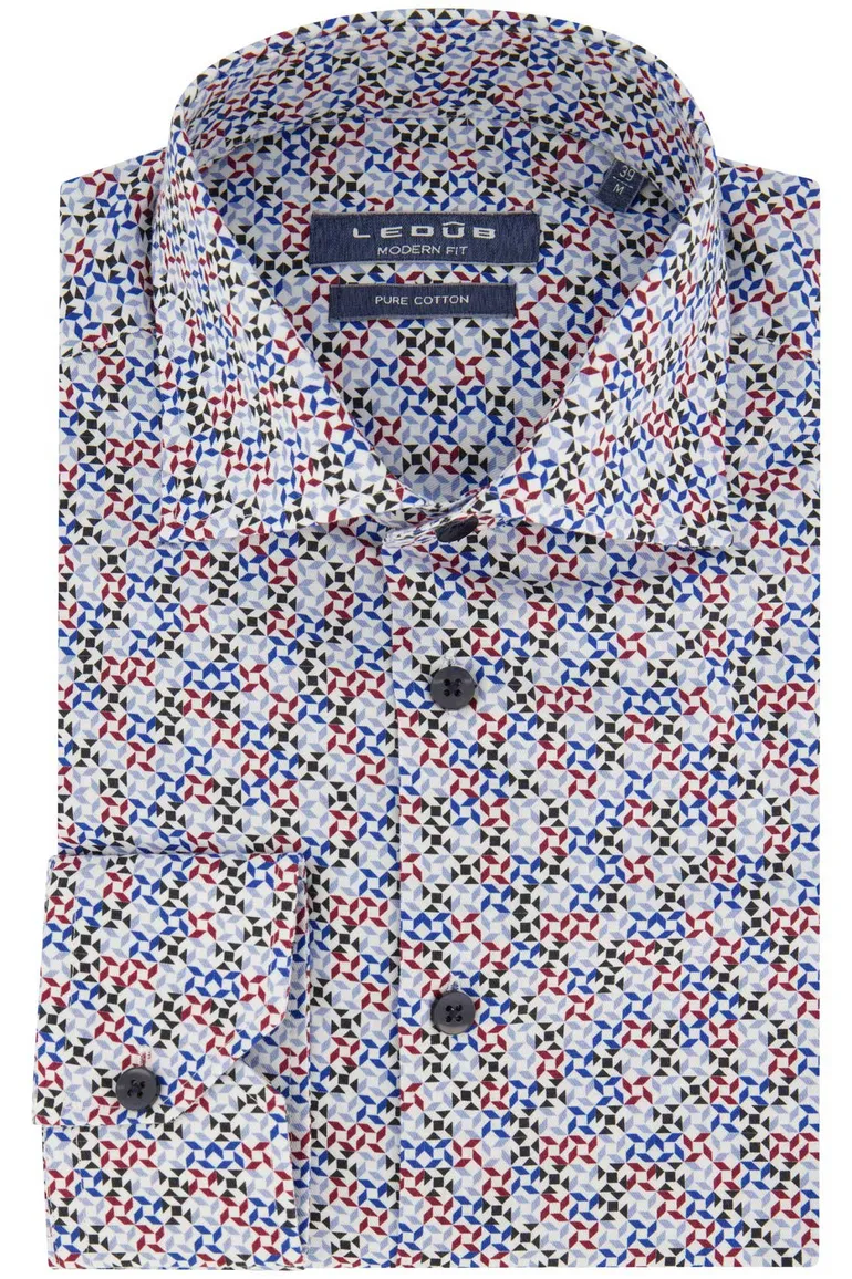 Ledub overhemd modern fit blauw geprint katoen