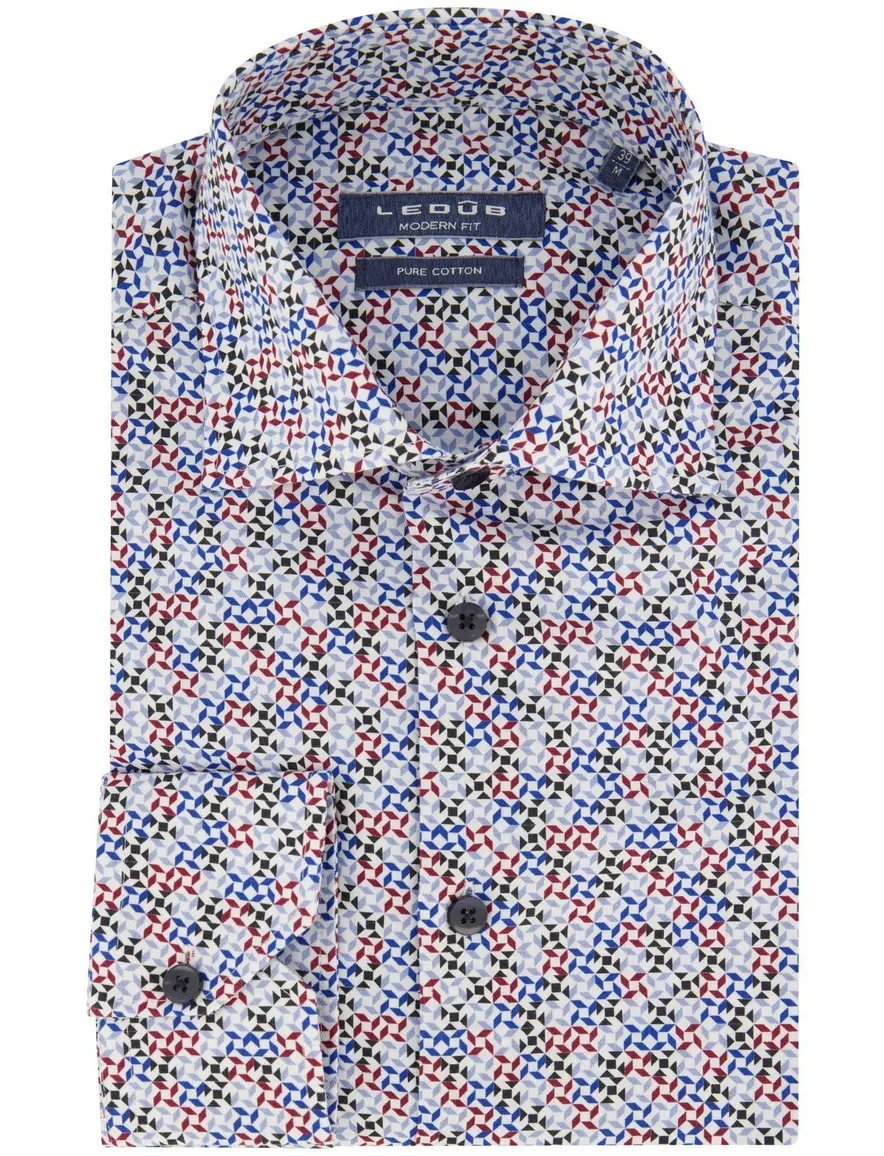 Ledub overhemd modern fit blauw geprint katoen