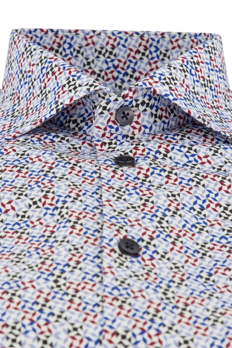 Ledub overhemd modern fit blauw geprint katoen