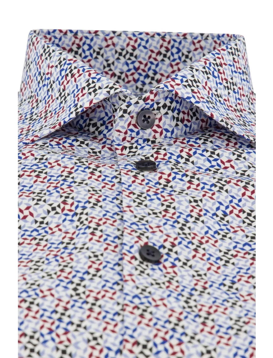 Ledub overhemd modern fit blauw geprint katoen