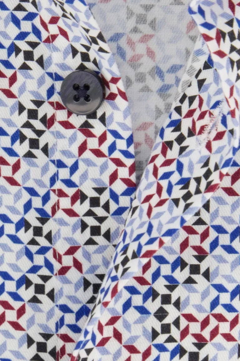 Ledub overhemd modern fit blauw geprint katoen