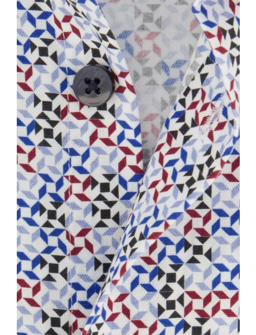 Ledub overhemd modern fit blauw geprint katoen
