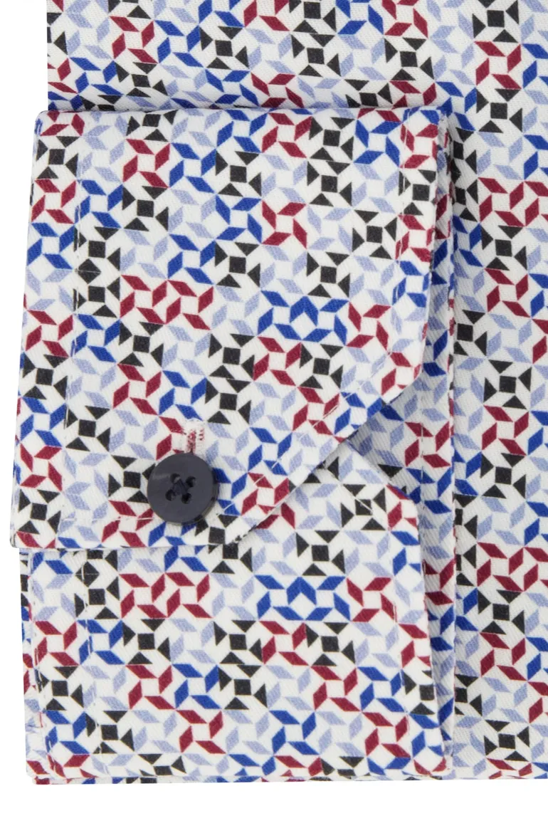 Ledub overhemd modern fit blauw geprint katoen